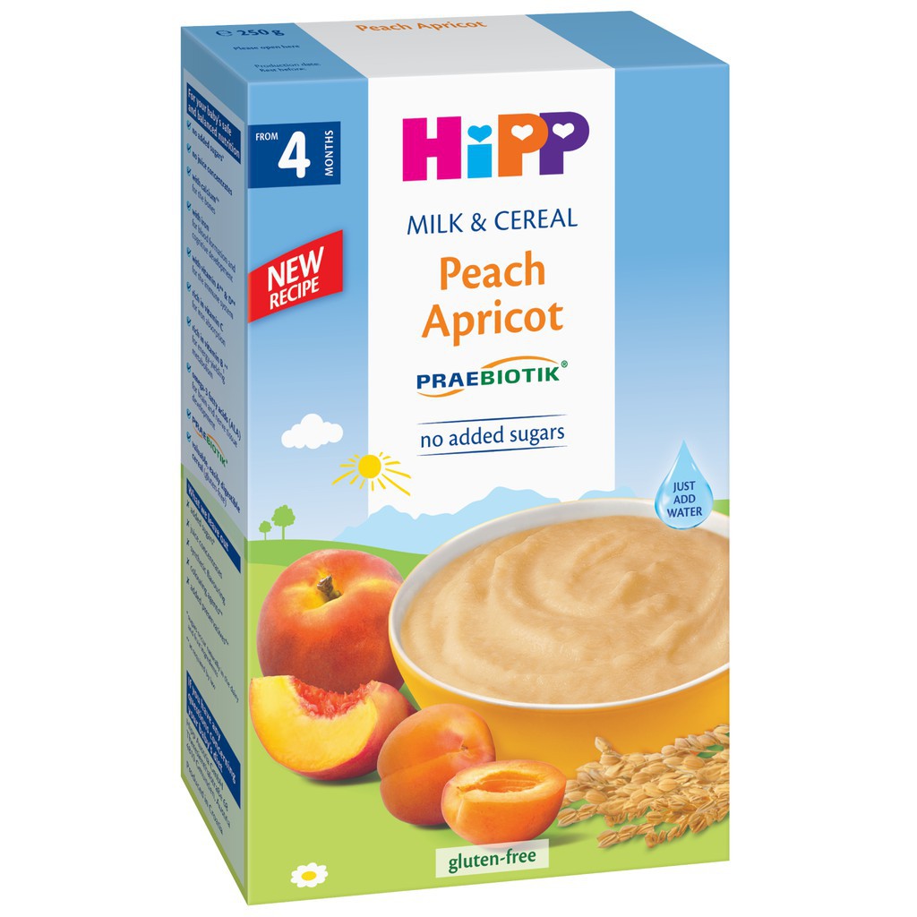Bột ăn dặm HiPP 250g dinh dưỡng sữa đào, mơ tây