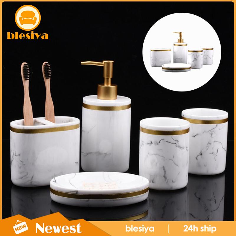 Bộ 5 Giá Đỡ Bàn Chải Đánh Răng Họa Tiết Đá Cẩm Thạch Màu Trắng Tiện Dụng Cho Phòng Tắm