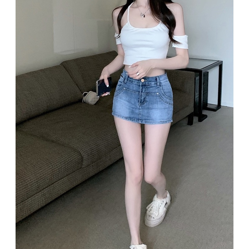 Chân Váy Denim Lưng Cao Thời Trang Dành Cho Nữ