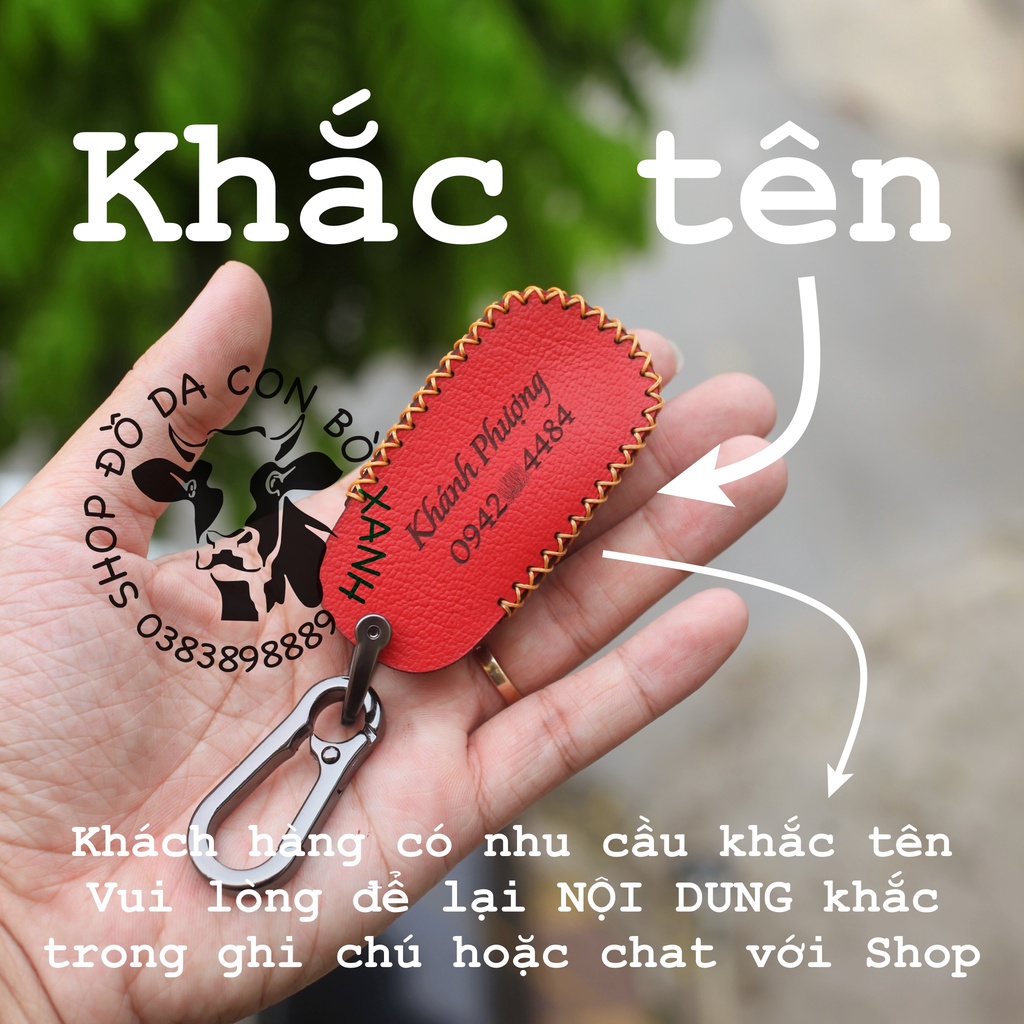 Bao da chìa khoá khâu KÍN Vinfast Fadil handmade da thật C008