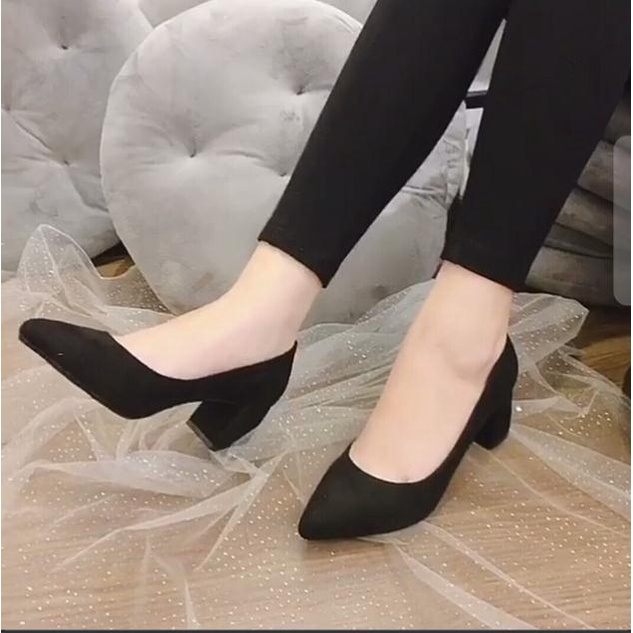 Giày Cao Gót Gót Vuông Da Lộn 5cm