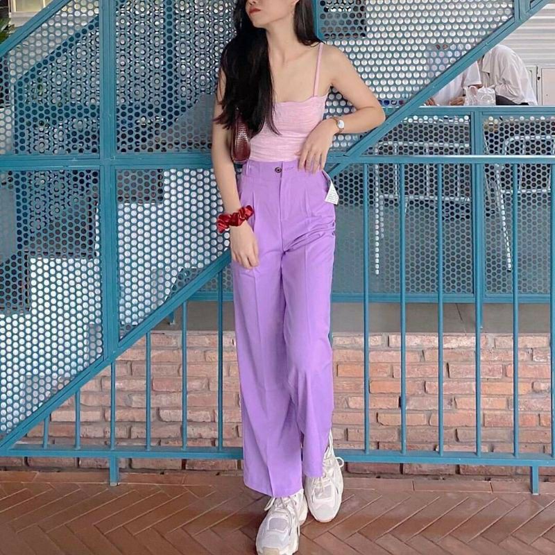 Quần ống suông 🔸CỰC ĐẸP🔸 quần nữ ống rộng dài 1m có 2 màu đen, tím chất vitex cao cấp | BigBuy360 - bigbuy360.vn