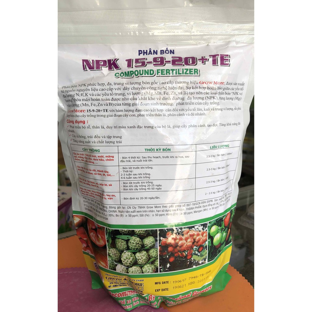 1000GR Phân Bón Cao Cấp Grow More - NPK 20-20-20 + TE - To củ, lớn trái, chắc hạt