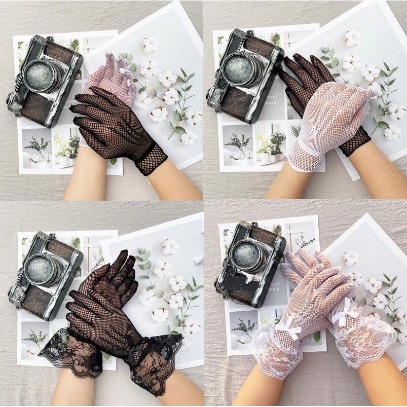 Đôi găng tay ren lưới chống nắng mềm mại co giãn thoáng khí thời trang thanh lịch cho nữ