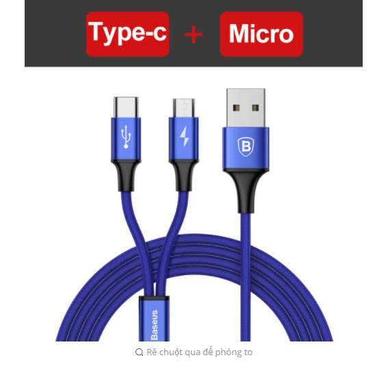 Cáp Baseus 2 in 1 Micro + Lightning