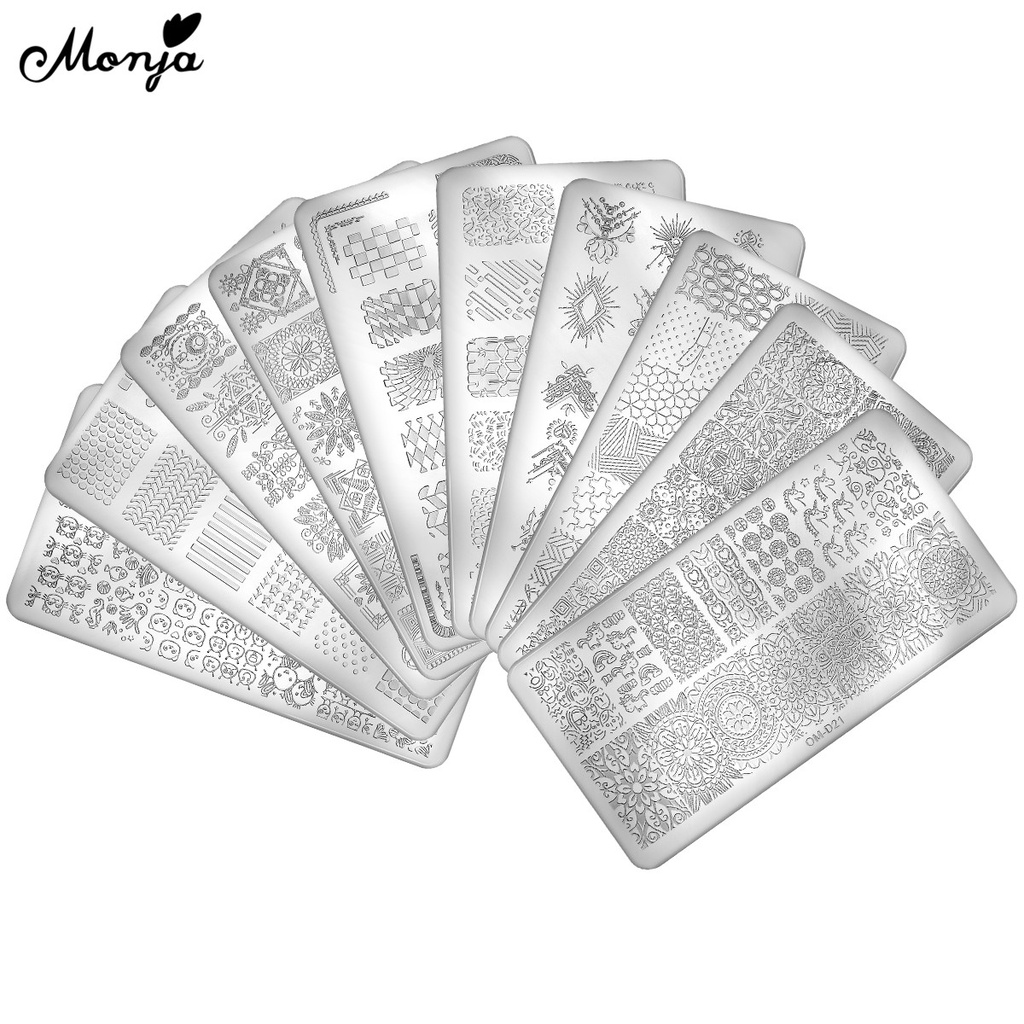 [Hàng mới về] Khuôn in họa tiết trang trí móng tay nghệ thuật bằng thép không gỉ 10 kiểu tùy chọn