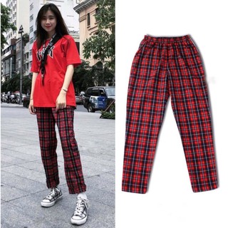 Quần kaki sọc caro đỏ đen - plaid pants unisex