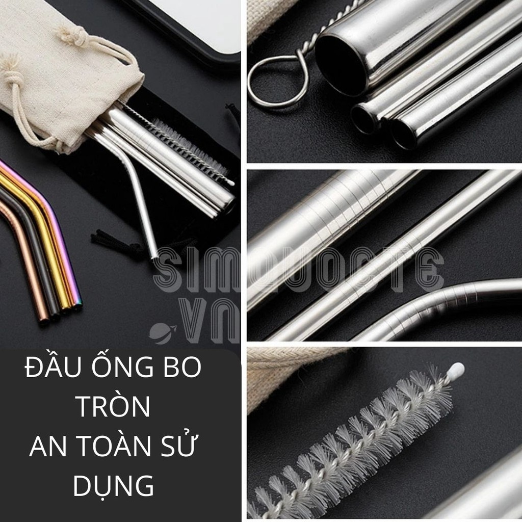 [3 màu đẹp] Bộ Ống Hút Inox 304 thép không gỉ, tái chế sử dụng, thân thiện môi trường