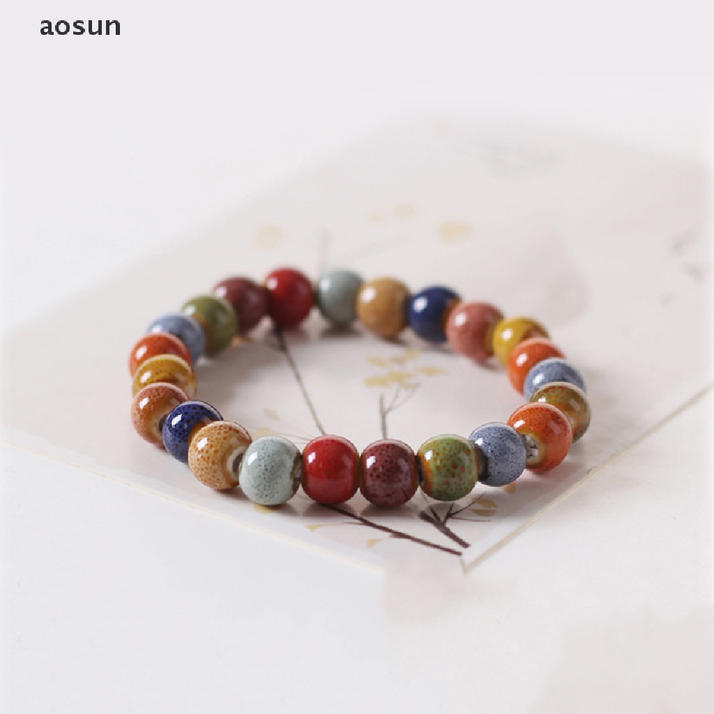 Aosun 1 Vòng Tay Chuỗi Hạt Gốm Men Sứ Nhiều Màu Thời Trang Phong Cách Dân Tộc Thích Hợp Làm Quà Tặng