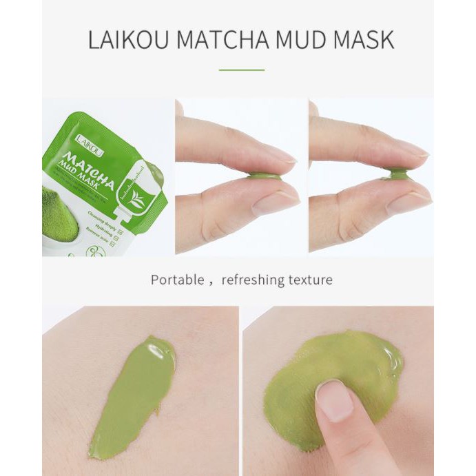 Lẻ 1 Gói Mặt nạ bùn trà Long Tỉnh Laikou kiềm dầu sạch da cấp nước Matcha Mud Mask