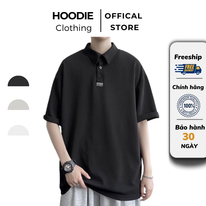 Áo polo nam tay lỡ form rộng có cổ unisex Hàn Quốc Màu Xám AT304