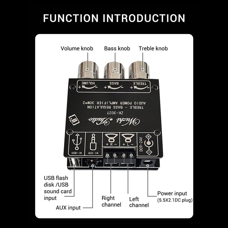Bảng mạch khuyếch đại âm thanh Wuzhi ZK-302T 30W+30W 2.0 Bluetooth 5.1 chính hãng