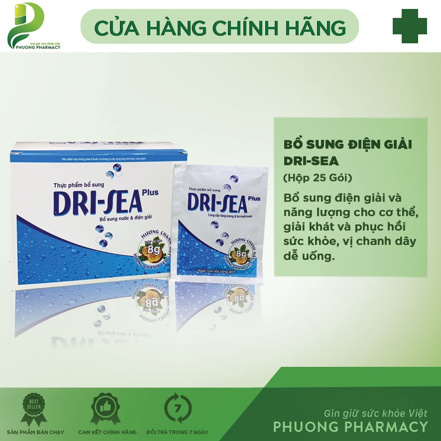 DRI-SEA bổ sung chất điện giải và nước cho người bị tiêu chảy,ốm ,sốt vị chanh leo hộp 25 gói