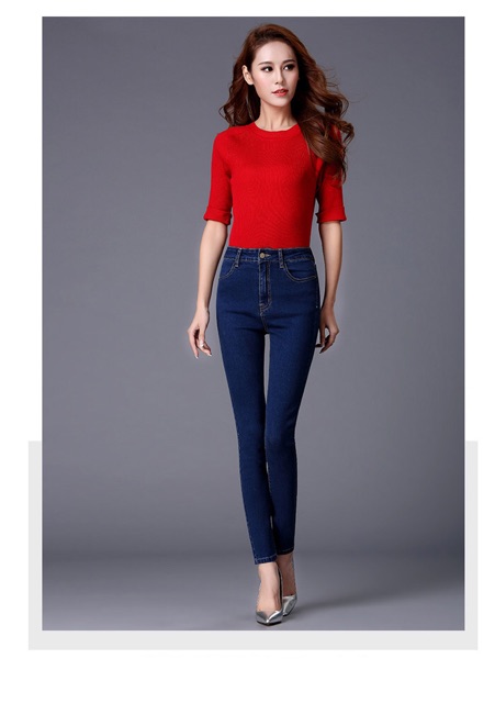 Quần jean thun big size màu xanh lưng cao size lớn 65-100kg
