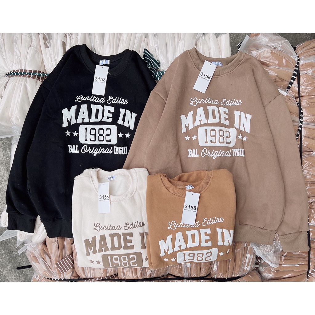 Bingshopvn Áo khoác nỉ unisex - áo sweater nam nữ cổ tròn bo tay form rộng vải đẹp