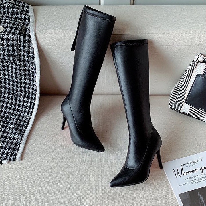 [CAO CẤP] Giày boot đùi bốt cao gót dưới đầu gối cao 9 PHÂN da trơn co dãn ôm chân êm mềm sang trọng S041