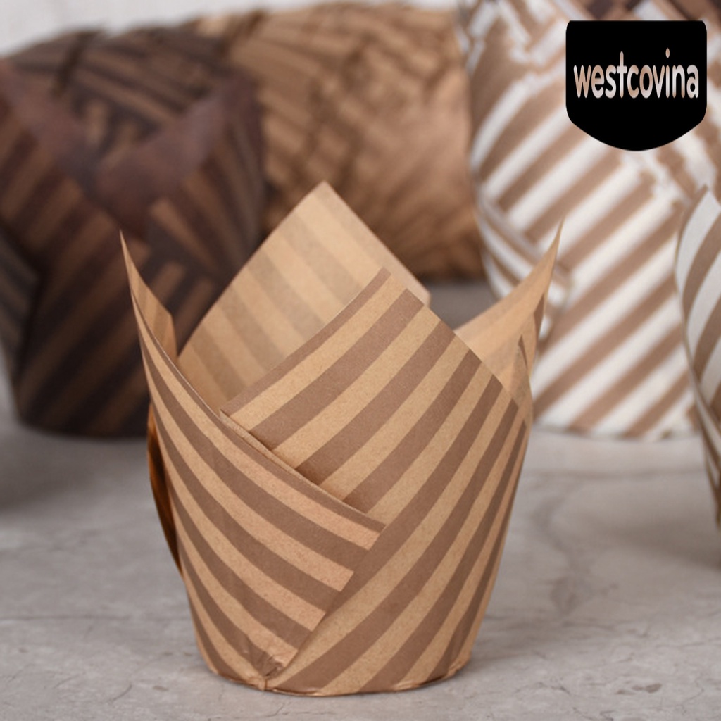 [Hot]☀ Set 100 Cốc Giấy Đựng Bánh Muffin Họa Tiết Kẻ Sọc / Hoa Tulip Chống Dầu Trang Trí Nhà Cửa