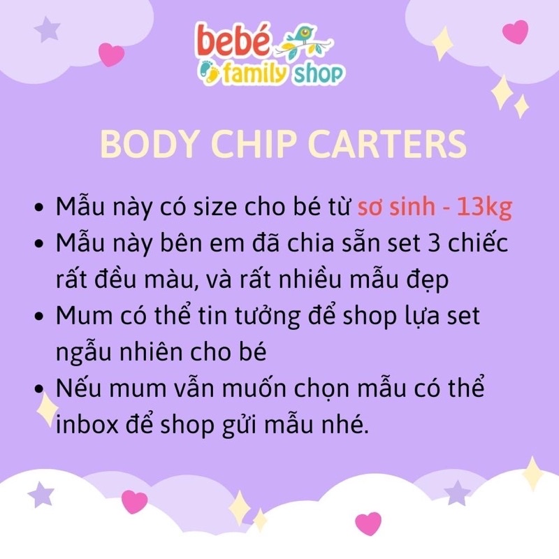 Body chip tay ngắn cho bé trai/bé gái, bodysuit cho bé cộc tay hàng xuất dư Carters