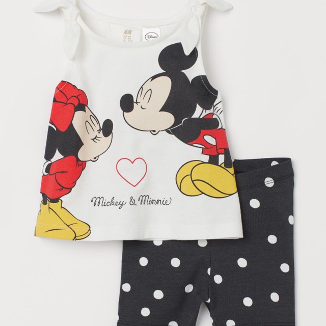 Set HM authentic mickey và Minnie quần chấm bi bé gái 4m-4y