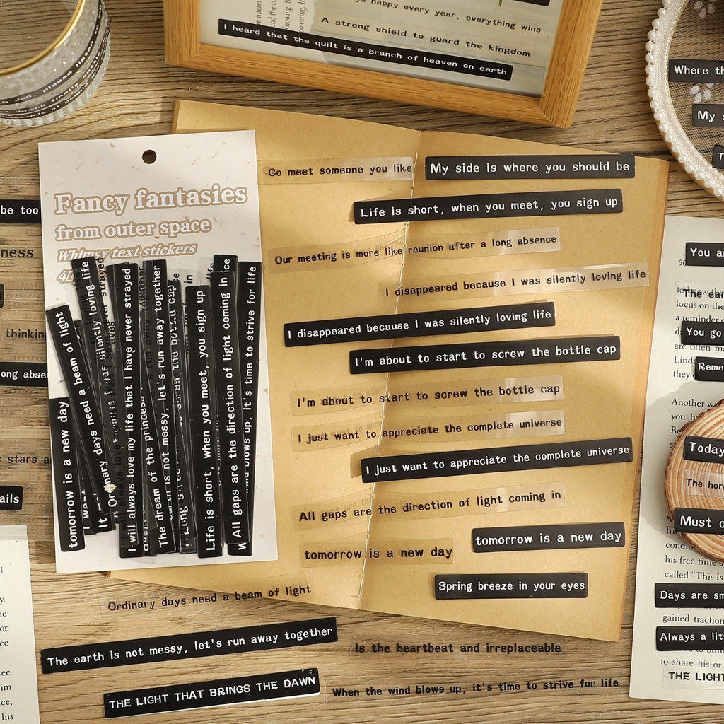 S72 - Set 20 stickers giấy/PET chống nước chữ câu quotes tiếng Anh trang trí sổ bullet journal, junk journal