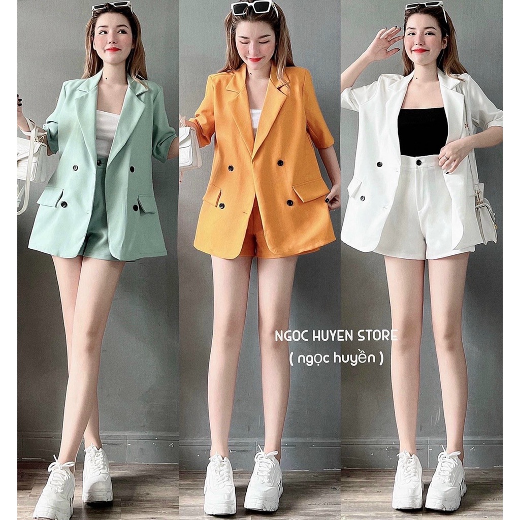 Set bộ đồ nữ 3 món vest ngắn tay kèm áo lót cotton sang chảnh dành cho các nàng đi chơi, đi làm