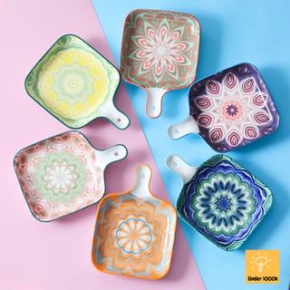 Đĩa sứ vuông có tay cầm Bohemia Under1000k