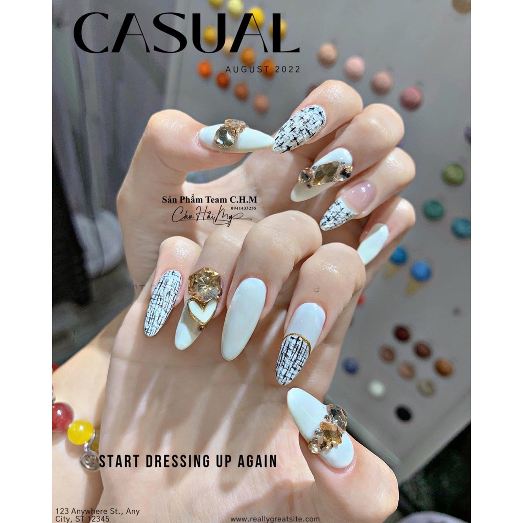 Set charm tim trang trí móng 10 cái