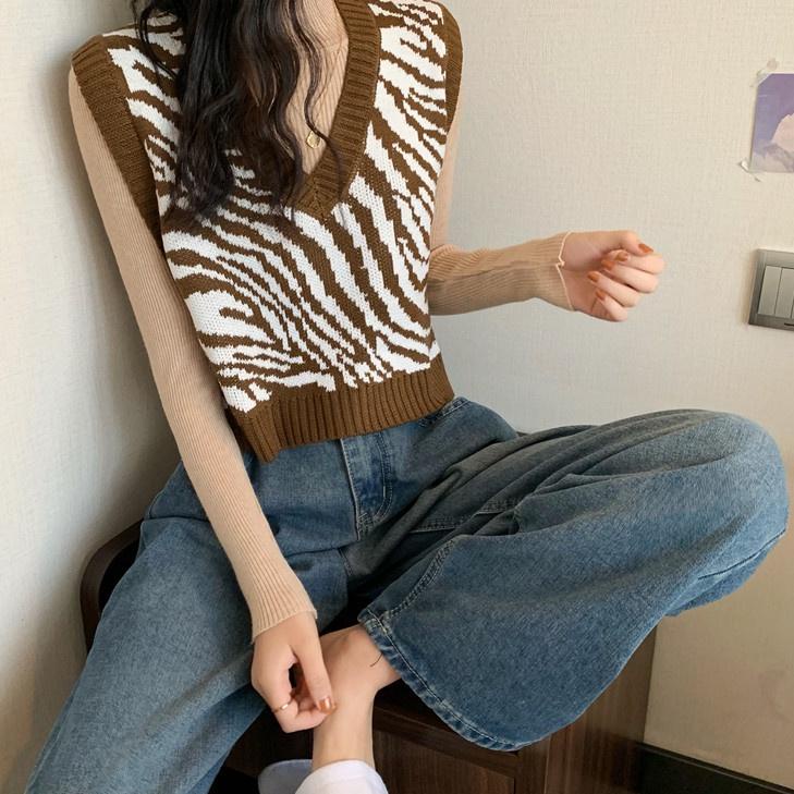 Áo Croptop Dệt Kim Sát Nách Kẻ Sọc Kiểu retro Hàn Quốc Cá Tính