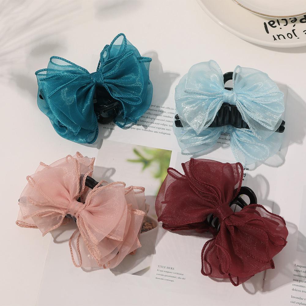 QQMALL Kẹp Tóc Hình Nơ Bằng Vải Organza Thanh Lịch Thời Trang Phong Cách Hàn Quốc