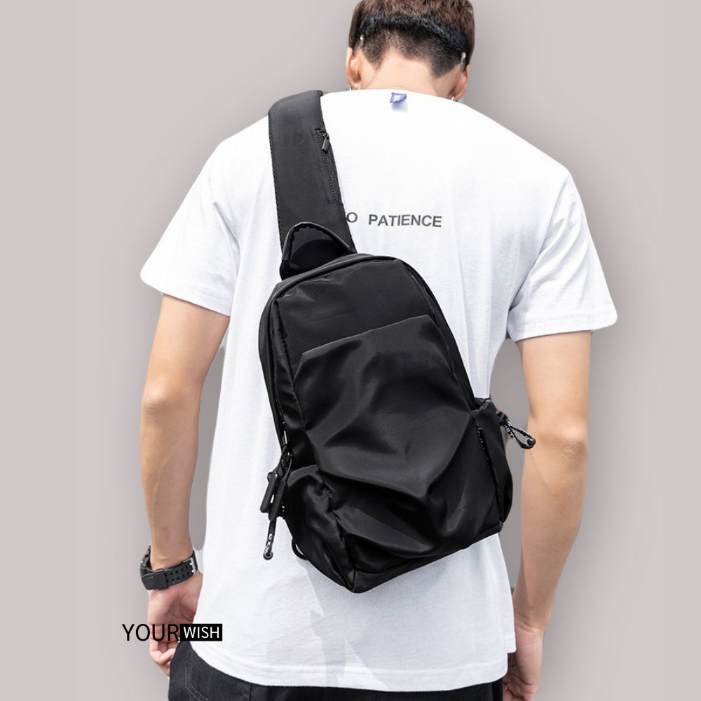 Túi Đeo Chéo Nam Nữ Basic Thể Thao Chống Nước Thời Trang TD30 Balo Một Quai Đeo Vai Bụng Bao Tử Vải Đen Mềm Mịn Cao Cấp