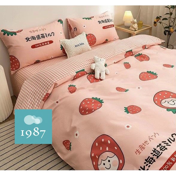 Bộ Chăn Ga Cotton Poly Màu Hồng ,Phong Cách Hàn Quốc⭐Ga Sẽ Được Làm Theo Kích Thước Đệm Của Khách Hàng⭐POLY