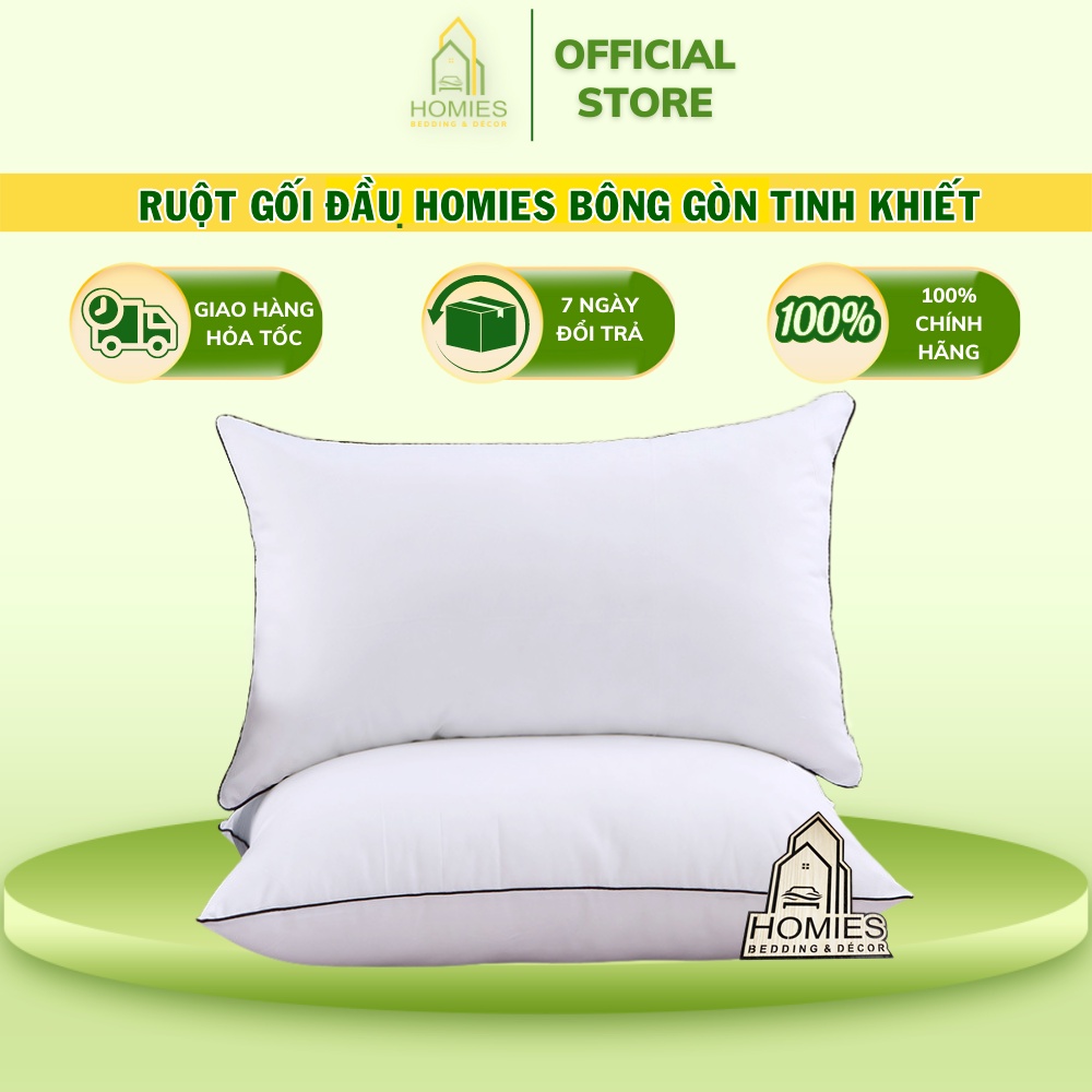 Ruột Gối Đầu HOMIES Bông Gòn Tinh Khiết Êm Ái Mềm Mại - Kích Thước 50cm x 70cm và 45cm x 65cm