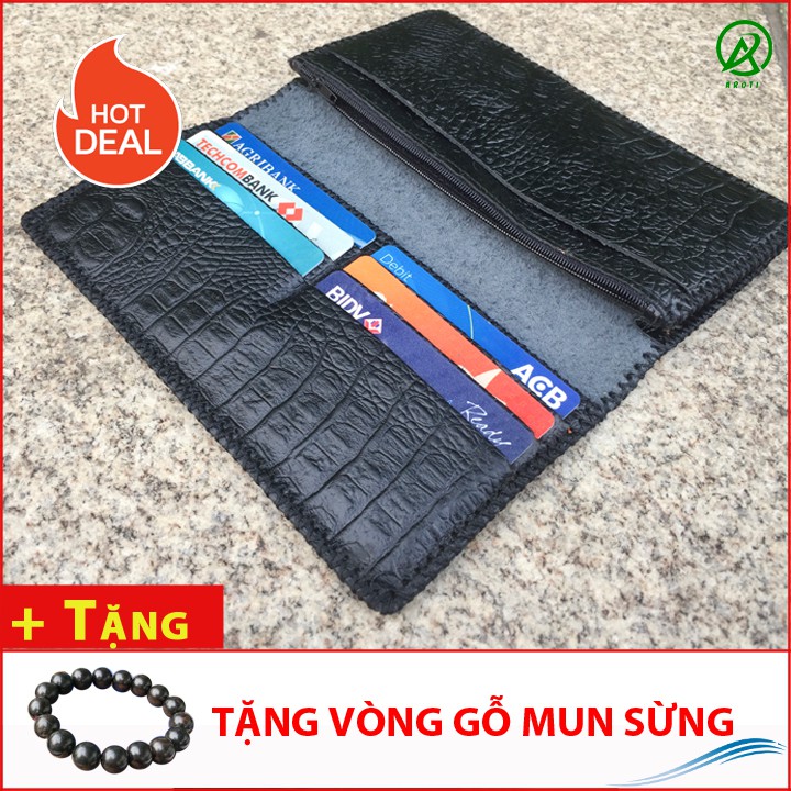 Ví Nam Da Bò Cầm Tay Dập Vân Cá Sấu Đẳng Cấp GV498GM Sp15