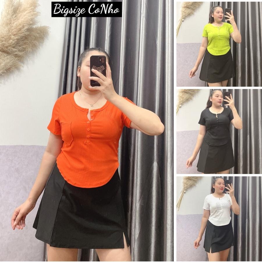 Áo crotop nữ bigsize thun gân tăm, Áo phông nữ oversize cổ tròn nút đẹp G13