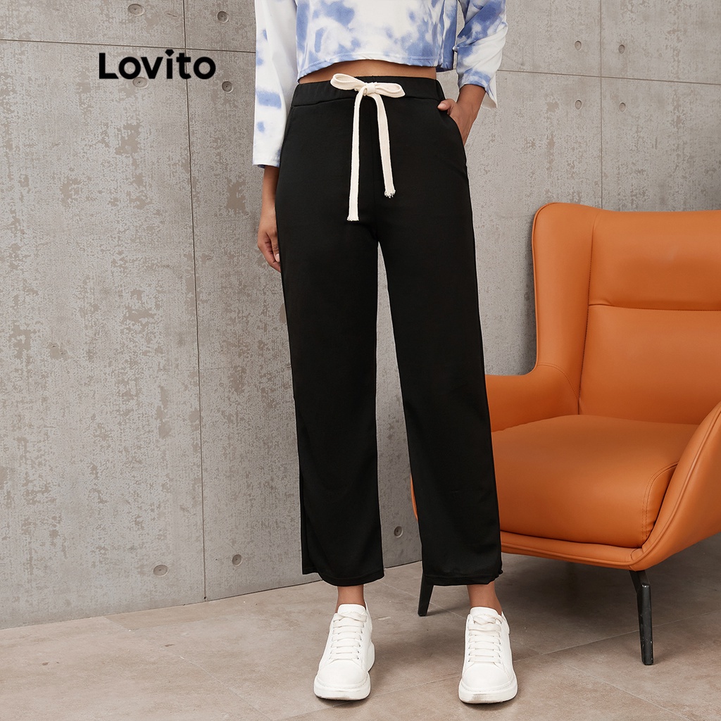 Quần Lovito cơ bản dây rút màu trơn mặc thường ngày L17X143 (Đen)