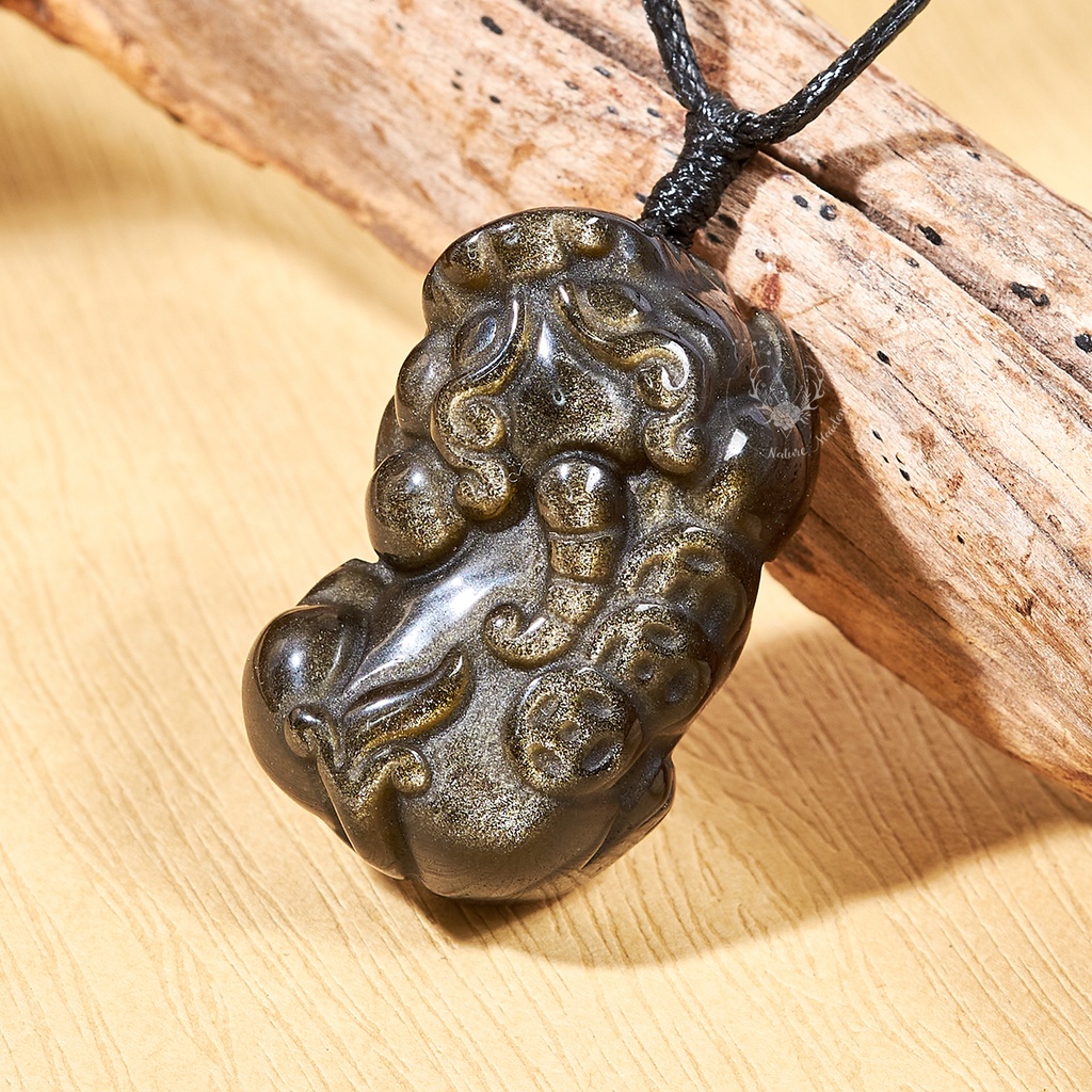 Mặt Tỳ Hưu Đá Obsidian Ánh Vàng Kim Thiên Nhiên