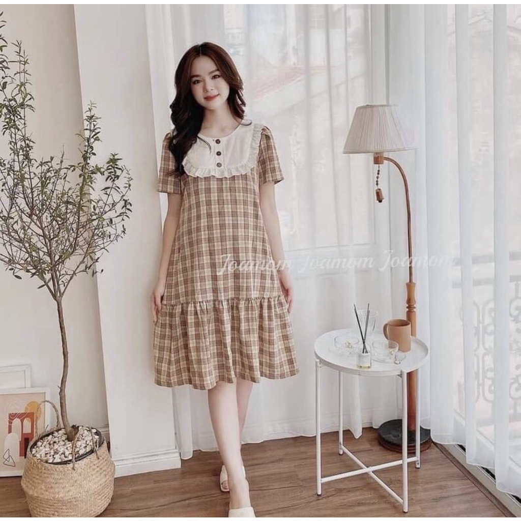 Váy Bầu Đầm Bầu Thiết Kế Chất Vải Thô, Dáng Suông Đuôi Cá, Cổ Tròn Tay Ngắn Xinh Xắn Dễ Thương A119 Lin Store66