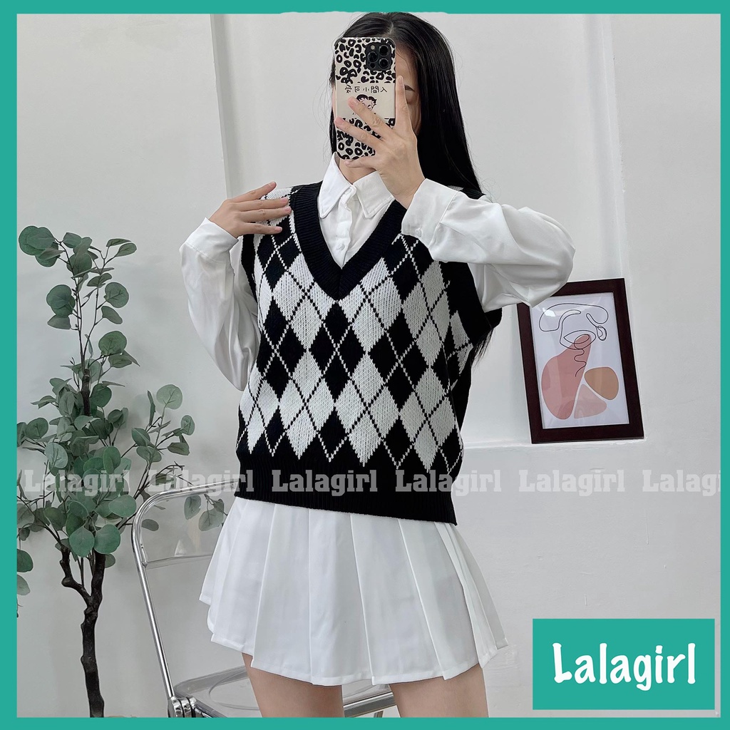 Áo Gile Len Nữ Họa Tiết Caro Nhiều Màu