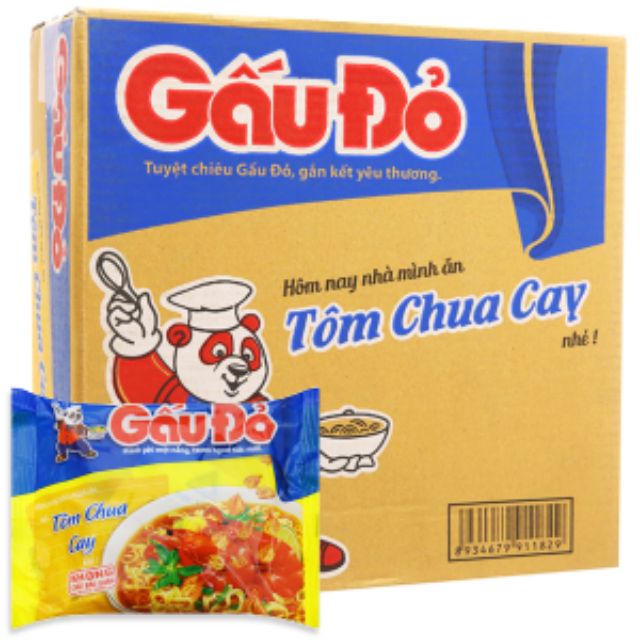 Thùng 30 Gói Mì Gấu Đỏ Tôm Chua Cay