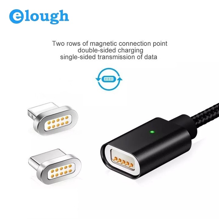 Sạc Cáp Hít Nam Châm 2.4A Elough Model E04 2in1 Lightning Và Type C Chính Hãng