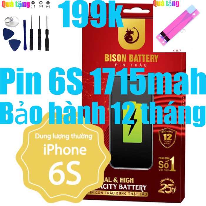 Pin iphones 6s Con Trâu Bison 1715mAh chính hãng