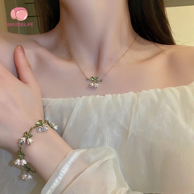 Vòng Cổ/ Vòng Tay/ Khuyên Tai/ Vòng Tay Hình Hoa Lily Trắng Thanh Lịch Phong Cách Ins Retro Hợp Thời Trang Mùa Hè