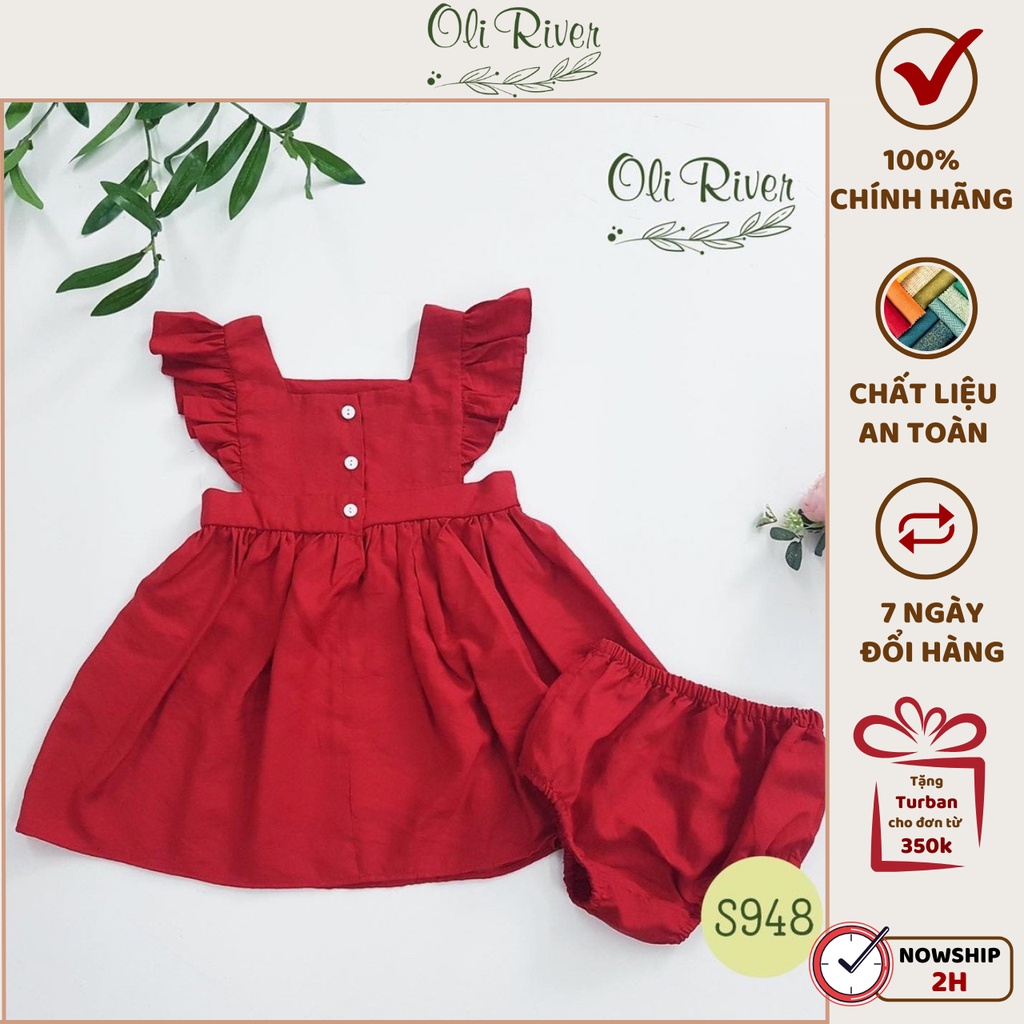Vay bé gái OLIRIVER thiết kế yếm cánh tiên màu đỏ chất liệu thô cho bé từ 1 - 10 tuổi - S948