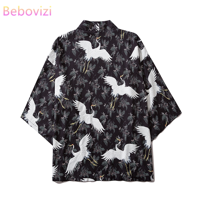 2020 Ins Fashion Swan Kimono Outer Blouse for Women Men Loose Harajuku Beach Japanese Unisex Clothes
