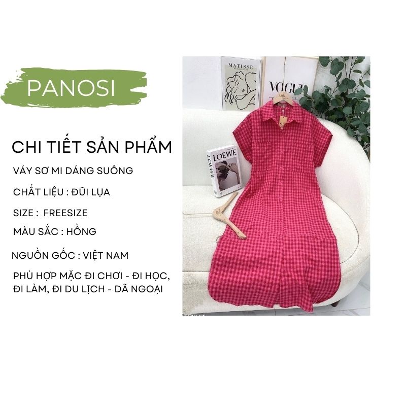 Váy sơ mi váy suông nữ đầm suông sơ mi form rộng họa tiết kẻ caro hồng hottrend PANOSI - V151