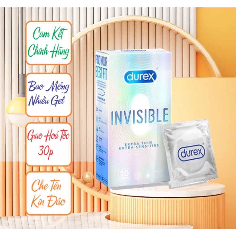 Bao Cao Su durex Invisible hộp 10c, Siêu mỏng nhiều gel dùng như không dùng