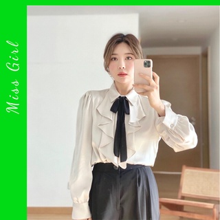 Áo sơ mi nữ cổ ren tiểu thư phối nơ missgirl