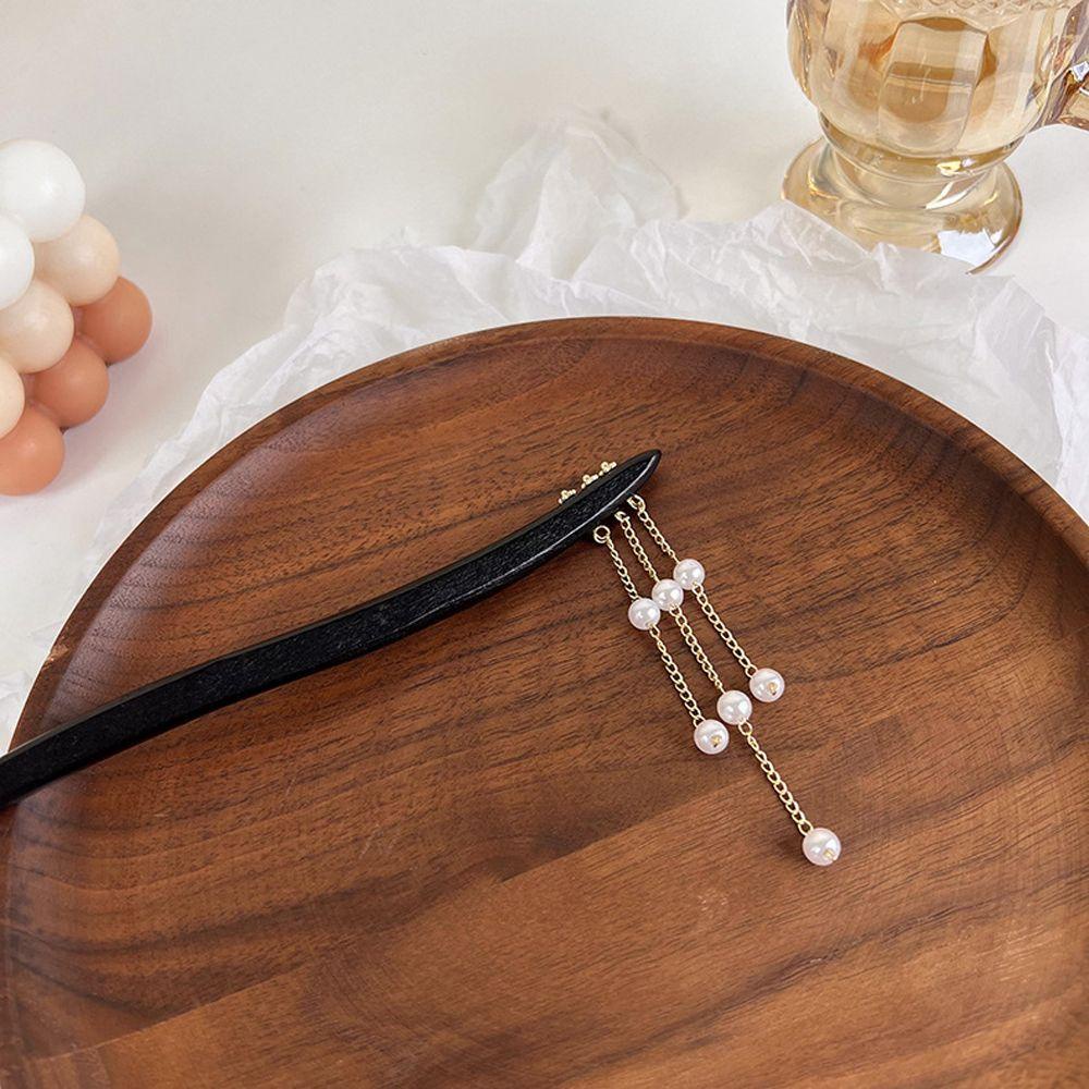 JARRED Trâm Cài Tóc Bằng Gỗ Mun Phối Tua Rua Phong Cách Trung Hoa Cổ Điển