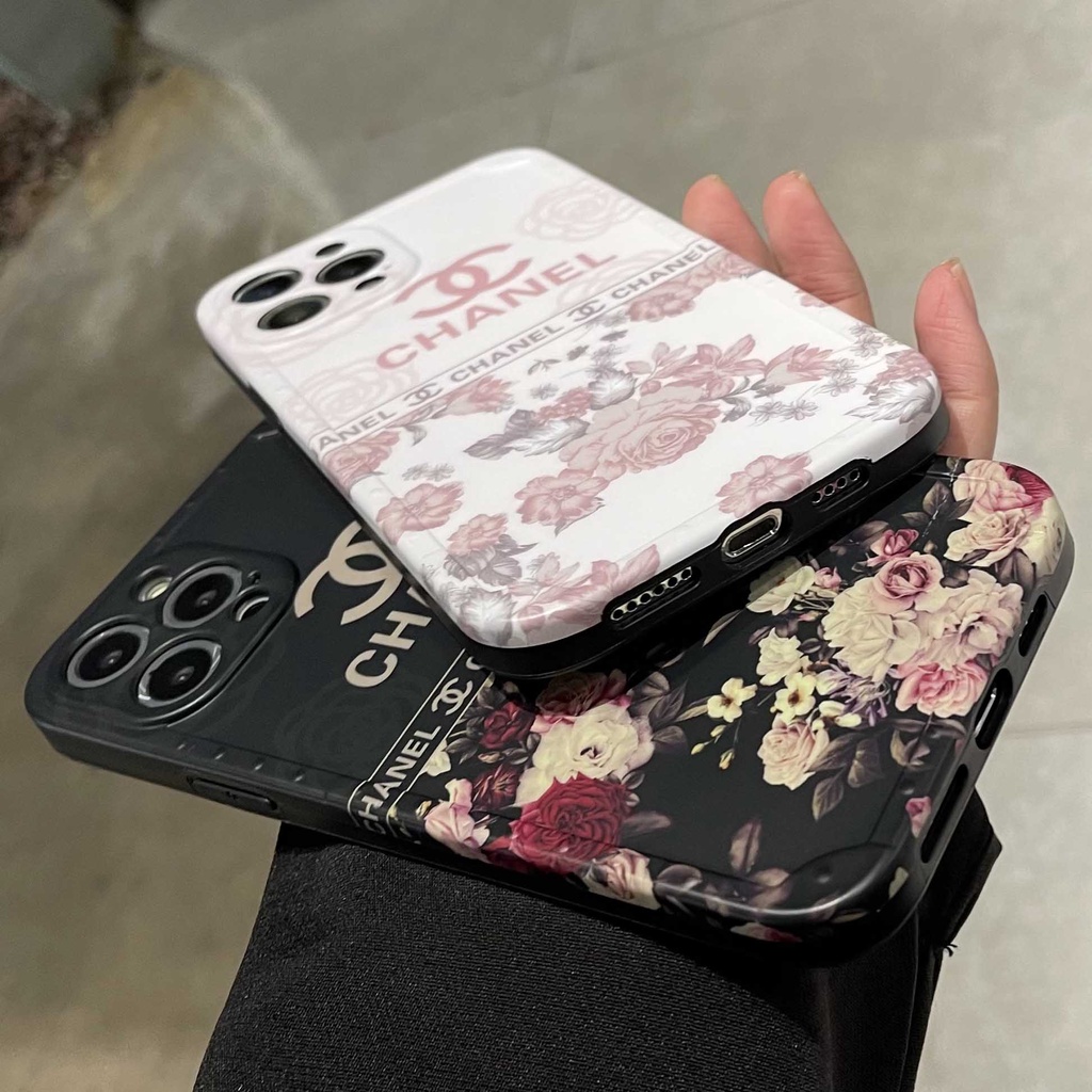 Ốp Điện Thoại Chống Sốc Họa Tiết Hoa Trắng Đen Cho iPhone 14 13pro max 12pro 11promax 11