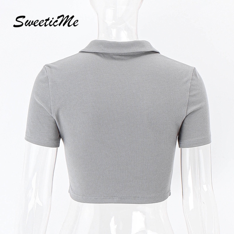 Áo Thun Croptop Cổ Bẻ Ngắn Tay Thời Trang Dành Cho Nữ